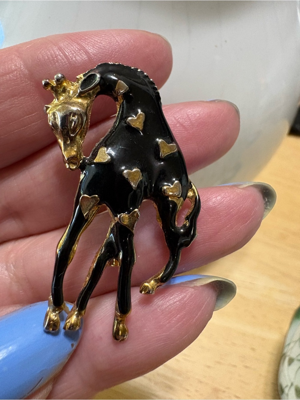 P78 Black & Gold Giraffe Heart Brooch